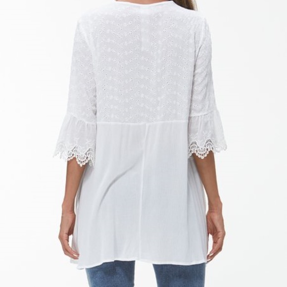 NWT Maison Mascallier White Peasant Top with Lace - Picture 2 of 3